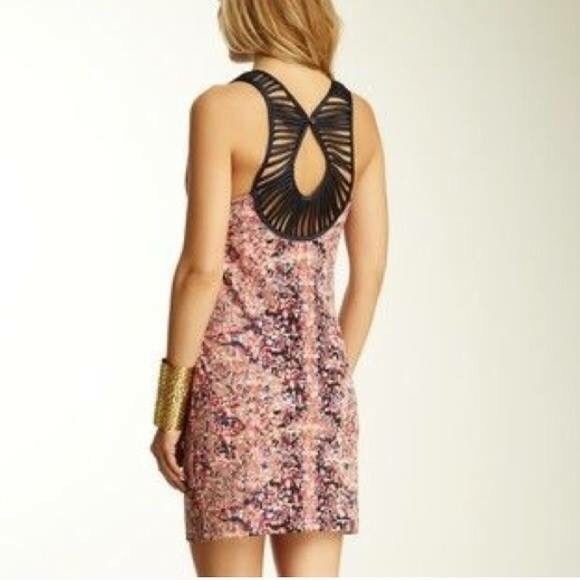 Free People Digital Damsel Floral Cutout Back Bodycon Scoop Neck Mini Dress S - Picture 3 of 8